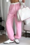 casual slight stretch color-block drawstring fake two-piece sweatpants_Gray_Pink