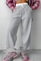 casual slight stretch color-block drawstring fake two-piece sweatpants_Gray