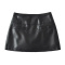 casual non-stretch pu solid color zip-up mini skirt(size run small)_Black