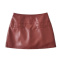 casual non-stretch pu solid color zip-up mini skirt(size run small)_Black_Red