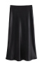 casual non stretch satin pure color high waist skirts_Black