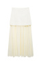 casual non-stretch high-waist stitching pleated maxi skirt_Beige