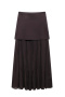 casual non-stretch high-waist stitching pleated maxi skirt_Beige_Reddish Brown