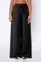 casual stretch 6 colors solid color drawstring stylish wide leg pants_Black