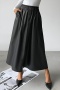 stylish slight stretch pu leather pure color high waist all-match midi skirt_Black