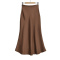 casual slight stretch high waist zip-up simple maxi skirt_Black_White_Rose Red_Khaki _Brown