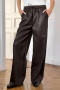 stylish retro non-stretch pu leather high waist all-match straight pants_Black_Brown