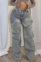 s-3xl stylish slight stretch removable button high waist straight leg jeans_Dark Gray_Blue