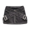 casual non-stretch pu high-waist zip-up mini skirt(size run small)_Black
