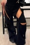 new stylish slight stretch zipper solid color straight-leg pants_Black