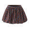 college style non-stretch lattice batch printing bubble skirt size run small_Red