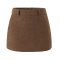 new high-waisted solid color non-stretch tweed a-line skirt size run small_Dark Gray_Brown