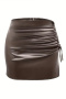sexy plus size slight stretch pu leather drawstring slit all-match mini skirt_Black_Brown