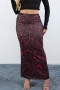 casual slight stretch leopard printing high-waist maxi skirt_Rose Red