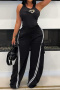casual plus-size patchwork stripe slight stretch straight-leg pants_Black
