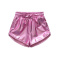 stylish non-stretch 5-colors solid color drawstring holographic loose shorts_Black_Pink