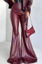 stylish slight stretch pu leather high waist zip-up bell-bottoms_Black_Rose Red