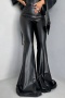 stylish slight stretch pu leather high waist zip-up bell-bottoms_Black