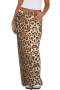 casual slight stretch 3 color leopard printing high-waist maxi skirt_Black_Gray_Yellow
