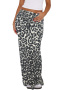 casual slight stretch 3 color leopard printing high-waist maxi skirt_Black