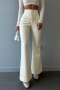 stylish non-stretch solid color high waist lace-up slim leather flared pants_Black_White