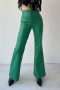 stylish non-stretch solid color high waist lace-up slim leather flared pants_Black_White_Green