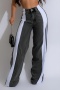 casual plus size slight stretch stitching 4 colors all-match straight jeans_Black_White