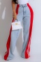casual plus size slight stretch stitching 3 colors all-match straight jeans_Black_White_Red