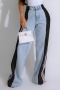 casual plus size slight stretch stitching 3 colors all-match straight jeans_Black