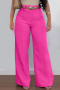 casual plus size non-stretch 3 colors solid color high-waist pants(no waist)_Black_Magenta