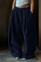 new slight stretch pure color loose high waist casual straight pants_Black_Pink_Haze Blue_Dark Blue