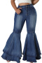 casual plus size slight stretch denim 3 colors high-waist flared jeans_Black_Sky Blue_Dark Blue