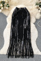 exquisite slight stretch glitter sequin tassel all-match midi skirt_Black