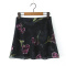 casual non-stretch flower batch printing high-waist mini skirt(size run small)_Black