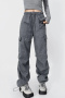 casual non-stretch drawstring high-waist loose cargo pants(size run small)_Gray