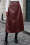 new 3-color no-stretch patchwork pu texture high-waist midi skirts_Black_Rose Red