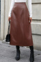 new 3-color no-stretch patchwork pu texture high-waist midi skirts_Black_Rose Red_Reddish Brown