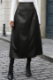 new 3-color no-stretch patchwork pu texture high-waist midi skirts_Black