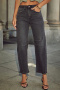 casual no-stretch plus-size patchwork 3-color high-waist wide-leg jeans_Dark Gray