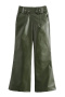 casual non-stretch 3 colors pu solid color high-waist loose pants_Black_Red_Dark Green