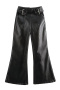 casual non-stretch 3 colors pu solid color high-waist loose pants_Black