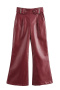 casual non-stretch 3 colors pu solid color high-waist loose pants_Black_Red
