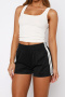 casual slight stretch stripe printing high-waist shorts_Black
