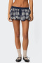 casual non-stretch low waist plaid print mini skirt (with lining)_Rose Red_Dark Blue