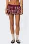 casual non-stretch low waist plaid print mini skirt (with lining)_Rose Red
