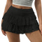 new stylish slight stretch 4-color patchwork lace mini tiered skirts_Black