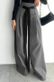 s-2xl stylish non stretch lace-up high waist wide leg pants_Black_Gray