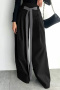 s-2xl stylish non stretch lace-up high waist wide leg pants_Black