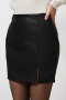 new no-stretch 3-color patchwork pu slit high-waist mini skirts_Black