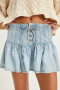 casual non-stretch denim high-waist pleated mini skirt_Sky Blue